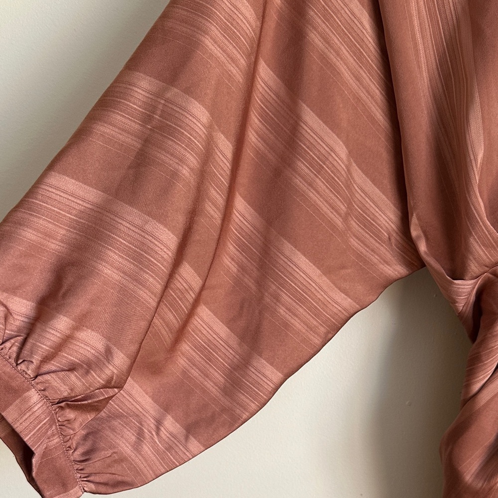 Entro Terracotta/Rust Button-Up Long Sleeve Dress with Tie Back - Picture 9 of 11